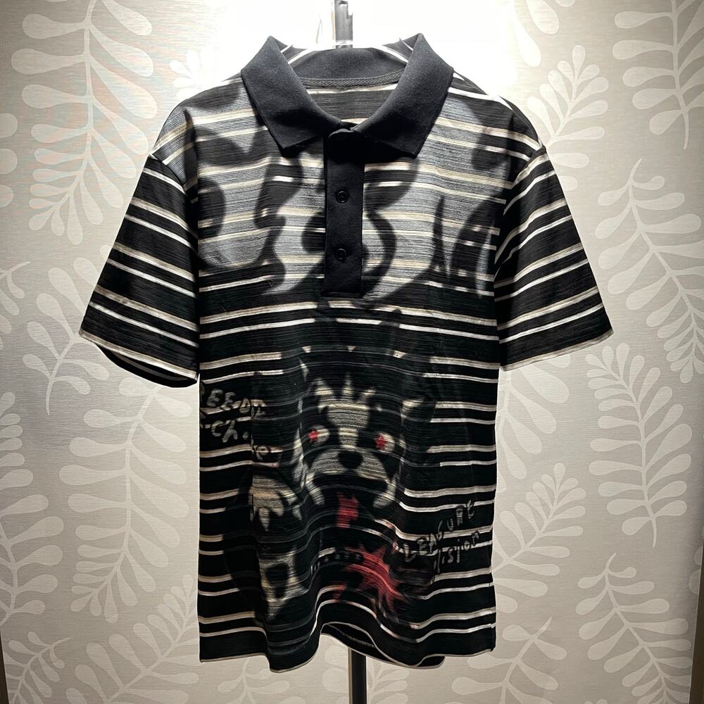 Striped Graphic Polo Shirt Black White